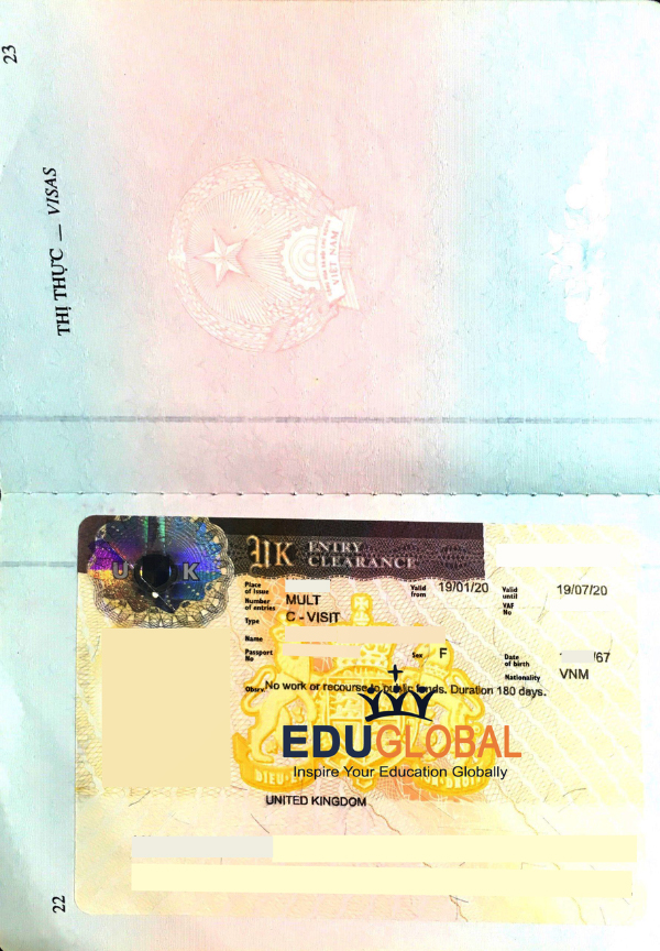 Visa Anh của cô Cúc khi được cấp mới bởi Eduglobal