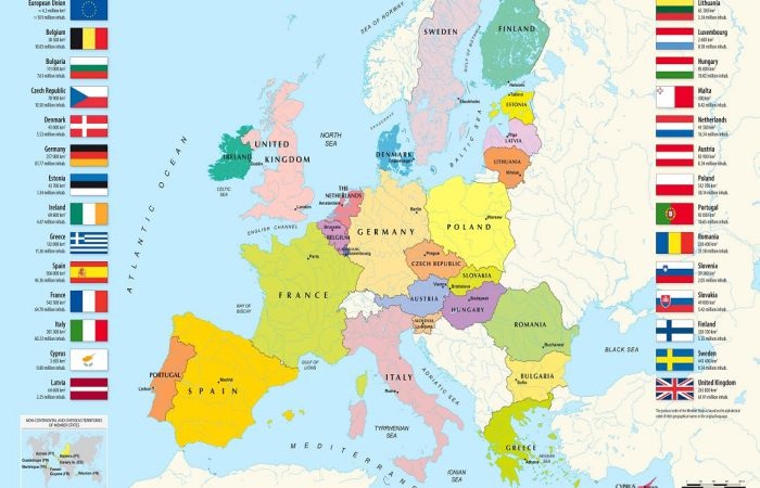 Bản đồ 27 nước trong khối Schengen