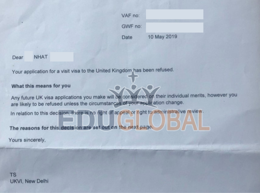 Thư từ chối Visa Uk của cô Nhat