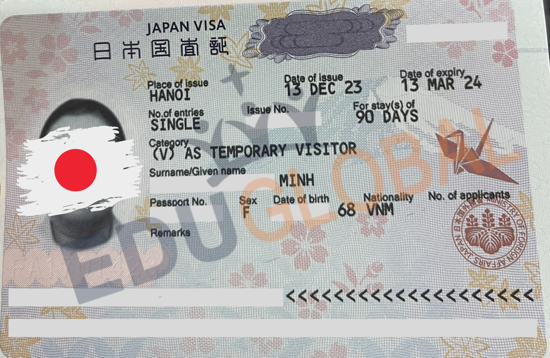 Visa thăm thân Nhật Bản của cô Minh