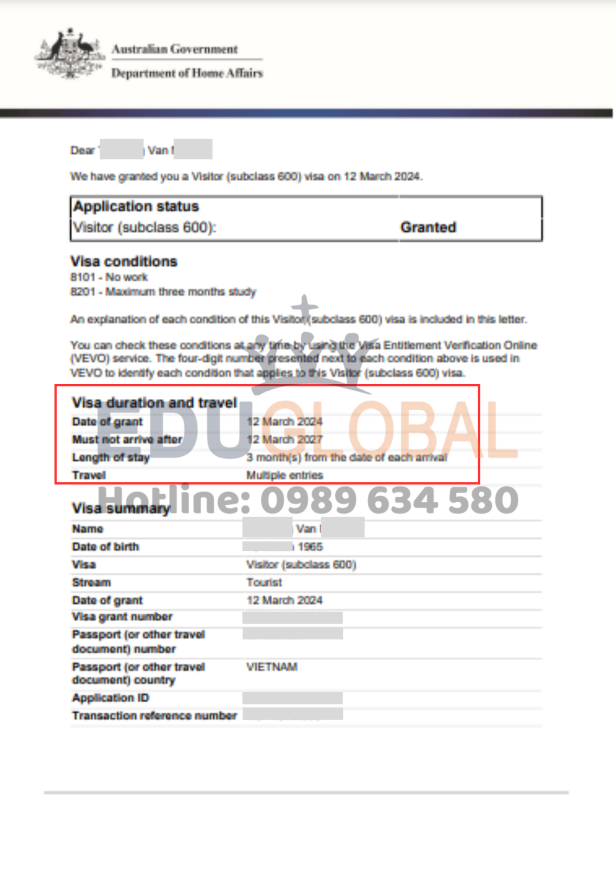 Platinum Edu xử lý thành công Visa Úc cho Cô Vân