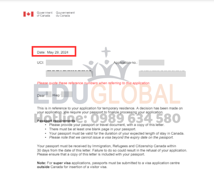 EduGlobal xử lý thành công và nhận về thông báo có Visa Canada cho cô Hiệp