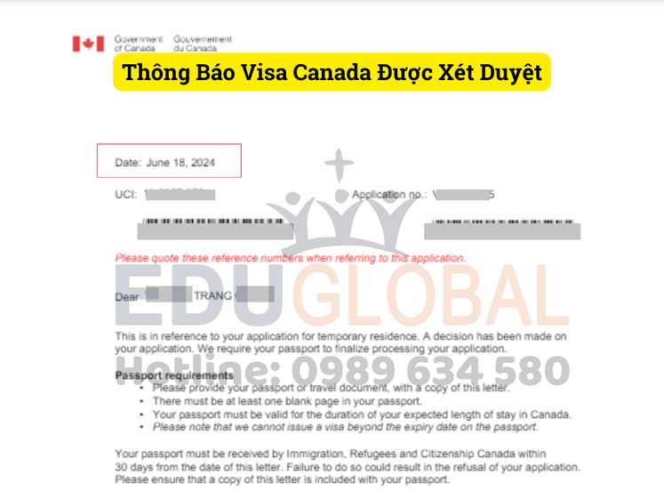 EduGlobal thành công chữa lại Visa Canada cho Chị Trang
