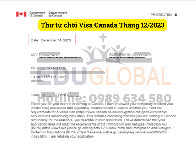 Chị Trang từng bị từ chối Visa Canada vào Tháng 12/2023