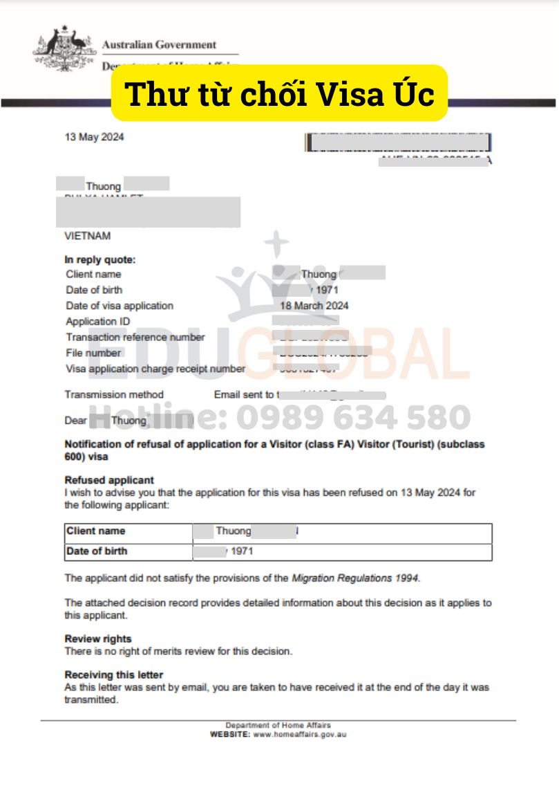 Anh Thưởng đã từng bị ĐSQ từ chối xét duyệt hồ sơ Visa Úc Tháng 5/2024