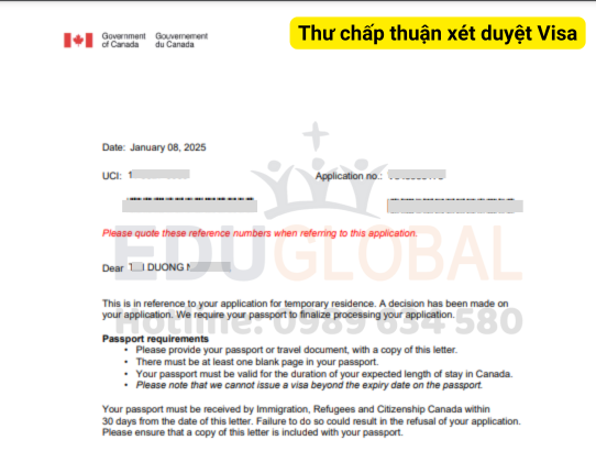 Thư xét duyệt Visa Canada của Chị Dương