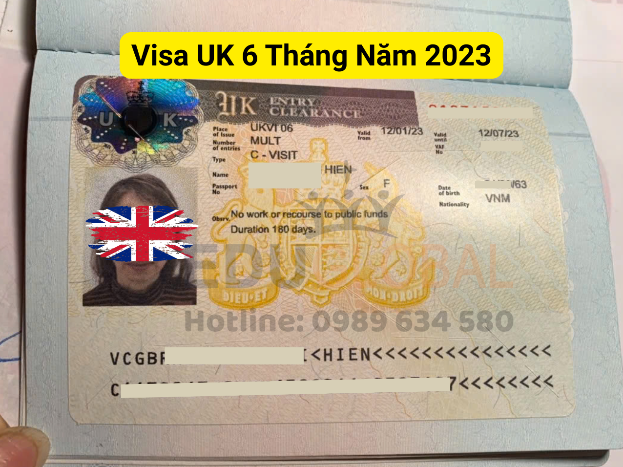 Visa uk 6 tháng năm 2023 của cô Hiền được EduGlobal xử lý thành công ngay lần xin đầu