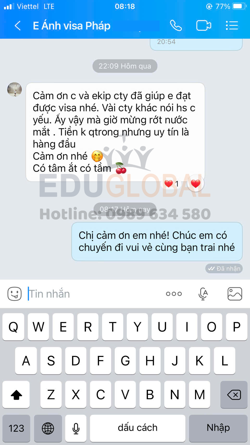 Niềm hạnh phúc của bạn Ánh khi Visa Pháp của mình được xét duyệt
