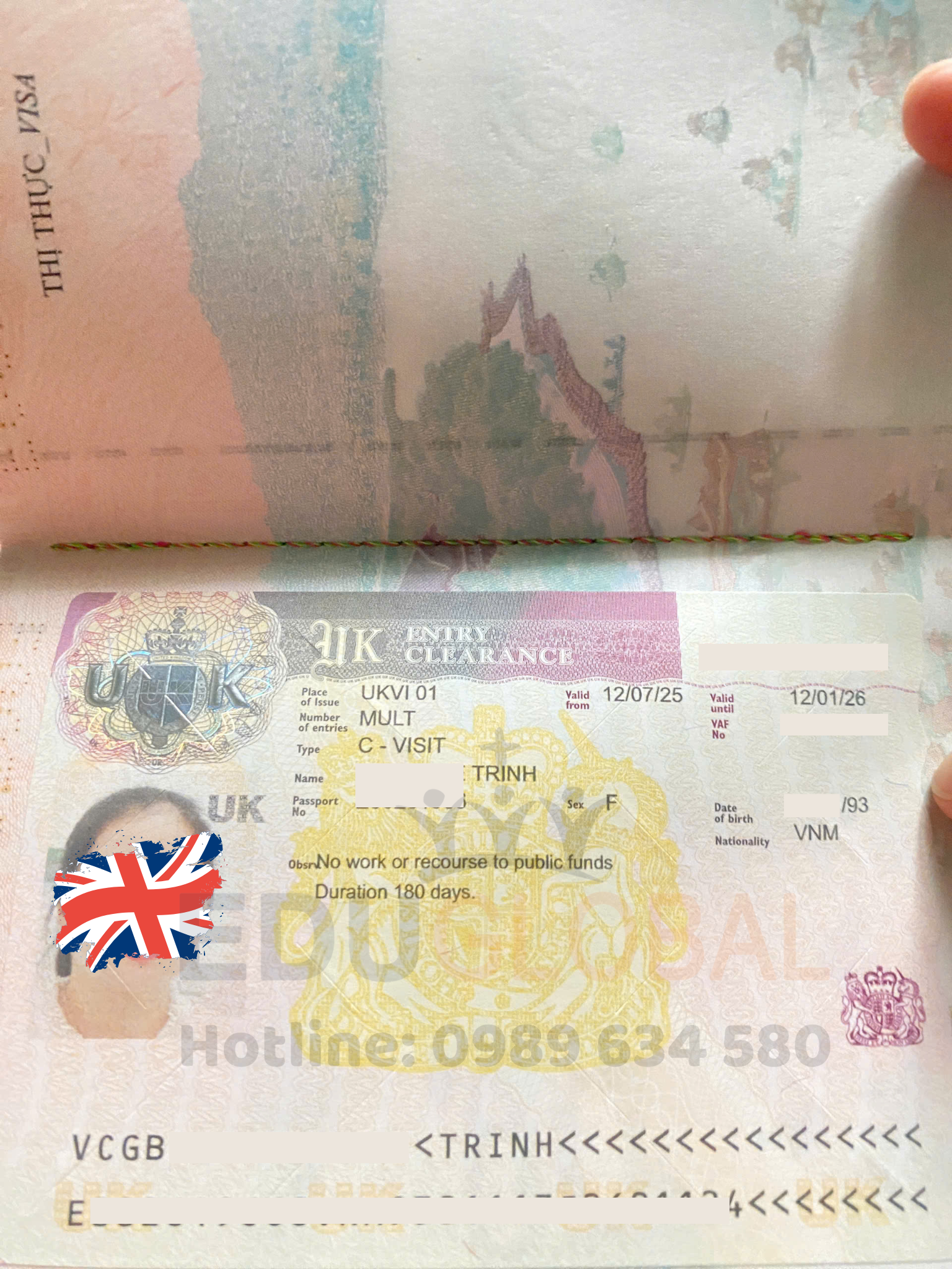 Visa Uk của bạn Trinh được EduGlobal xử lý thành công