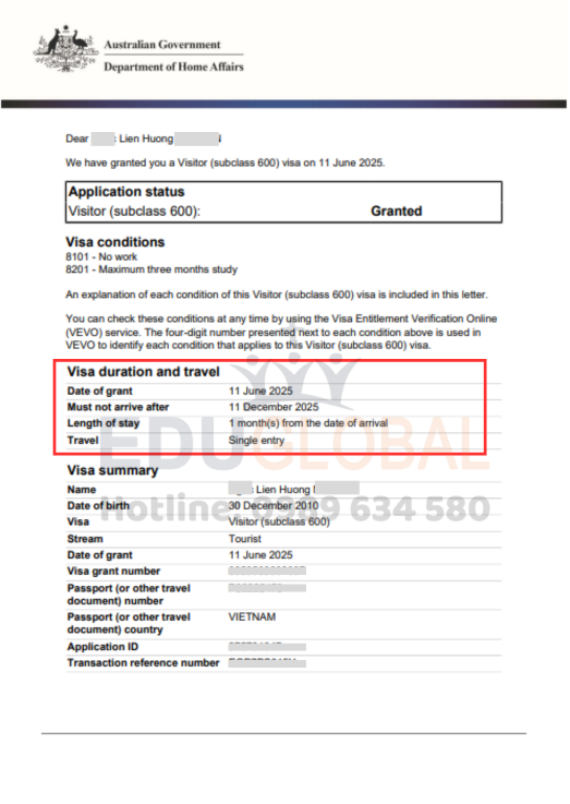 Visa Du học Úc - Du học Hè Summer Campt Úc 2025 của bạn Liên Hương