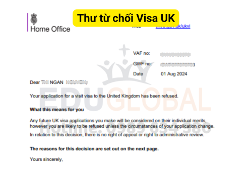 Thư từ chối Visa Uk của chị Ngân năm 2024