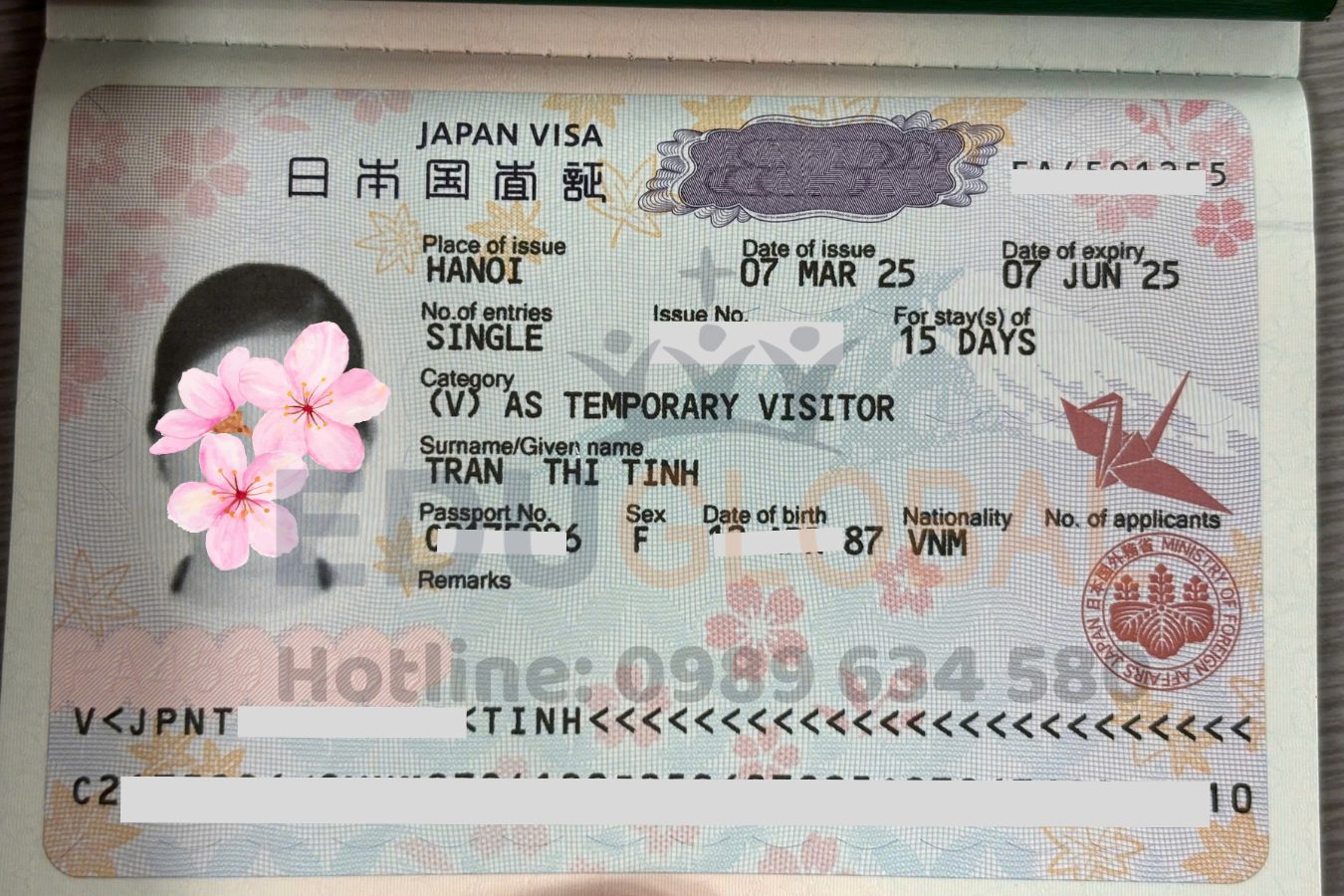 EduGlobal xử lý thành công visa Nhật cho chị Tính