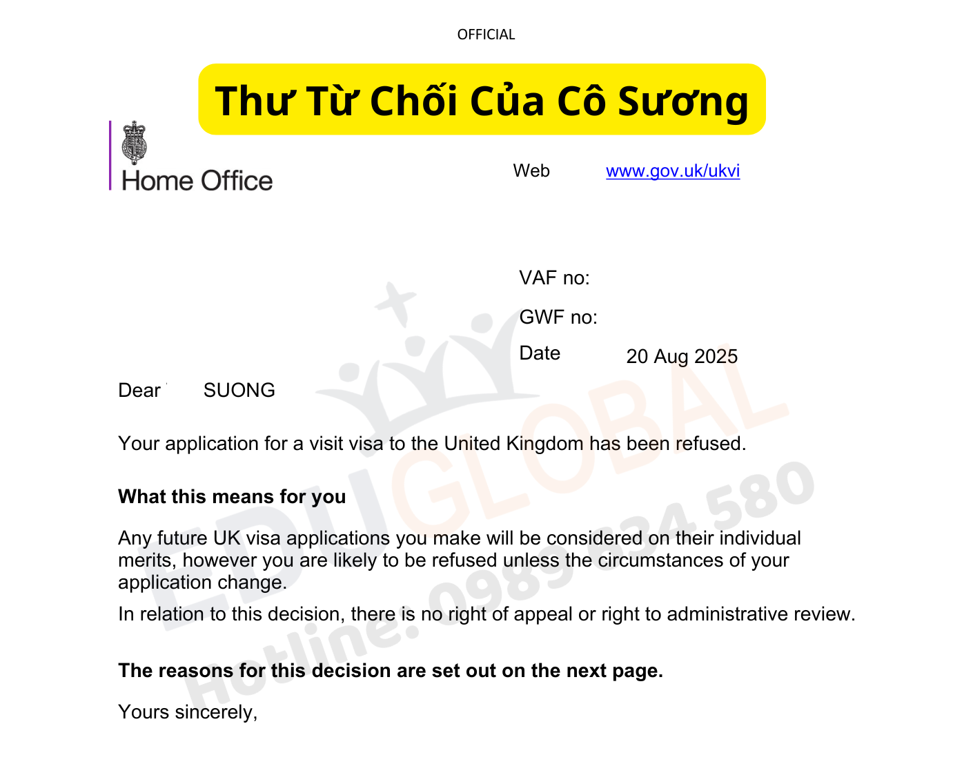 Thư từ chối của cô Sương