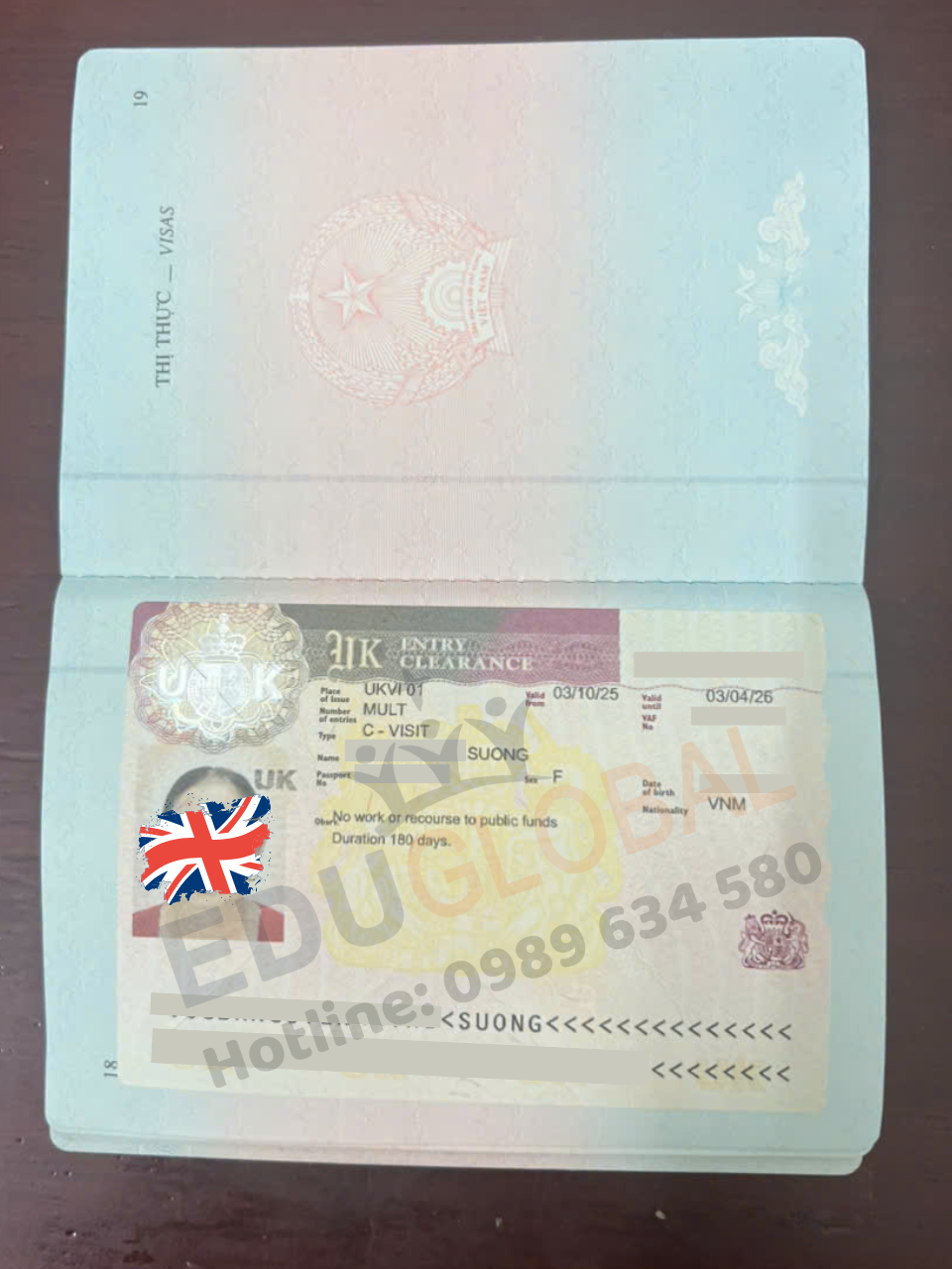 EduGlobal xử lý thành công visa uk cho cô Sương vợ chú Danh