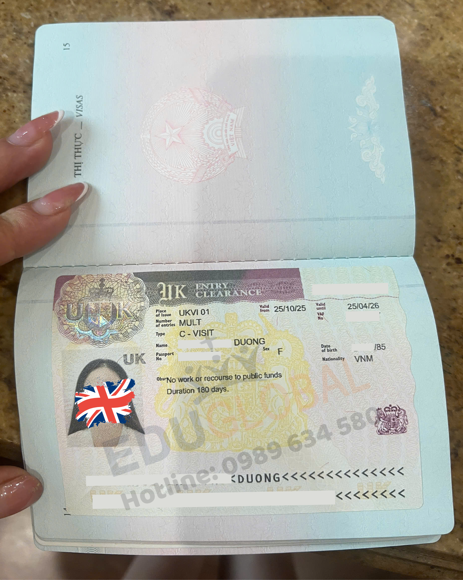 EduGlobal xử lý thành công Visa thăm thân Uk cho chị Dương