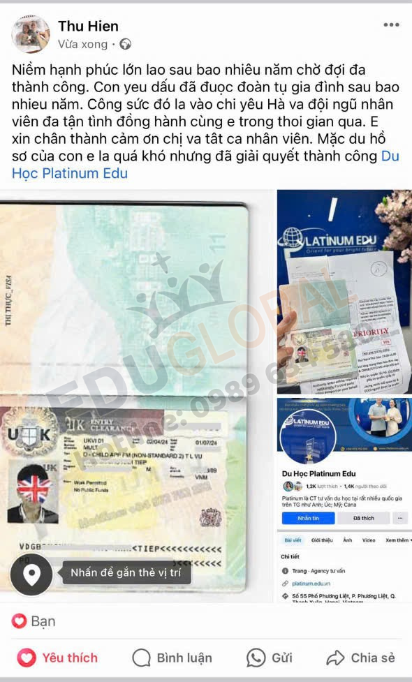 Niềm hạnh phúc chị Hiền khi nhận được visa UK định cư của con
