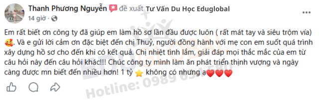 Niềm hạnh phúc của con gái cô Hương khi EduGlobal xử lý thành công Visa du lịch Uk
