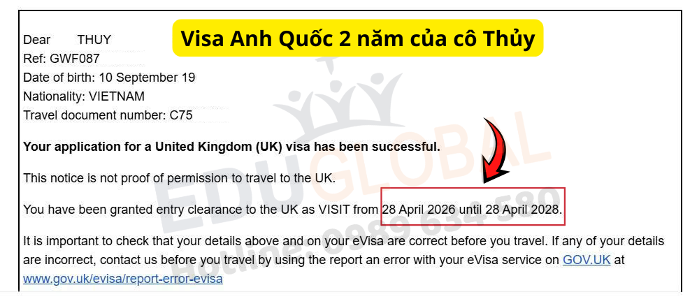 Visa thăm thân Uk 2 năm của cô Thủy