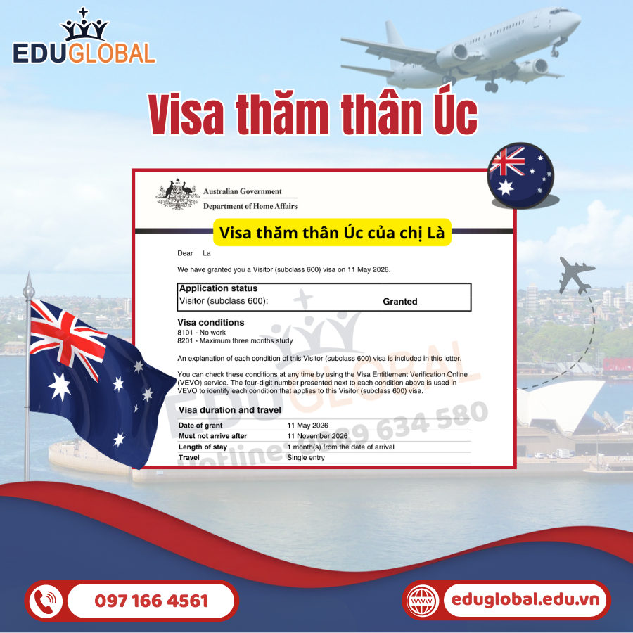 EduGlobal xử lý thành công Visa thăm thân Úc cho chị Là