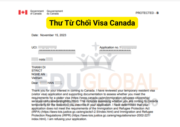 Thư từ chối Visa Canada của anh Hán