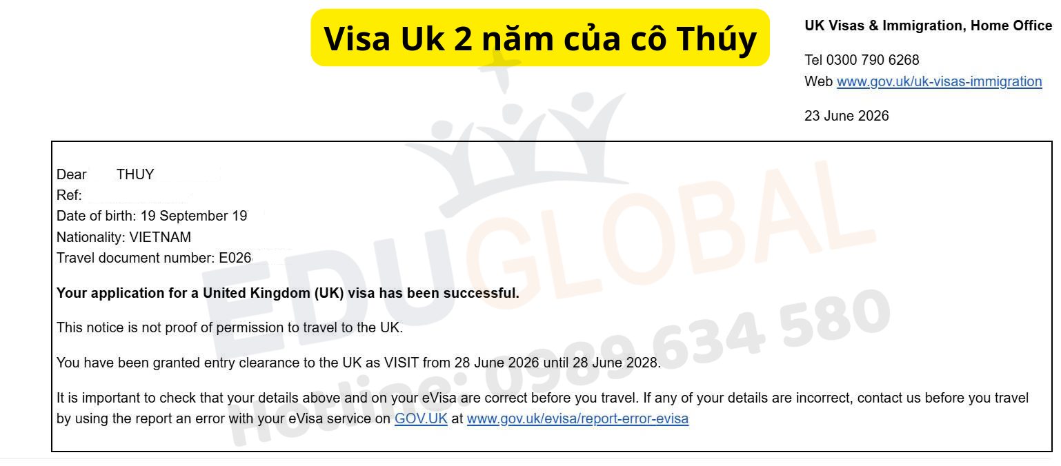 Niềm tin tiếp nối Visa thăm thân Uk 2 năm thành công về tay cho cô Thúy