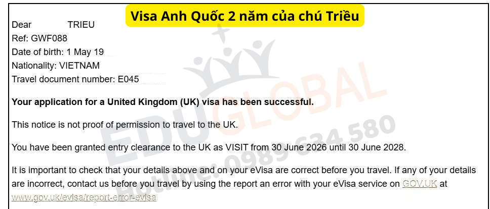 Visa thăm thân Uk 2 năm về tay cho chú Triều ngay sau ngày lăn tay