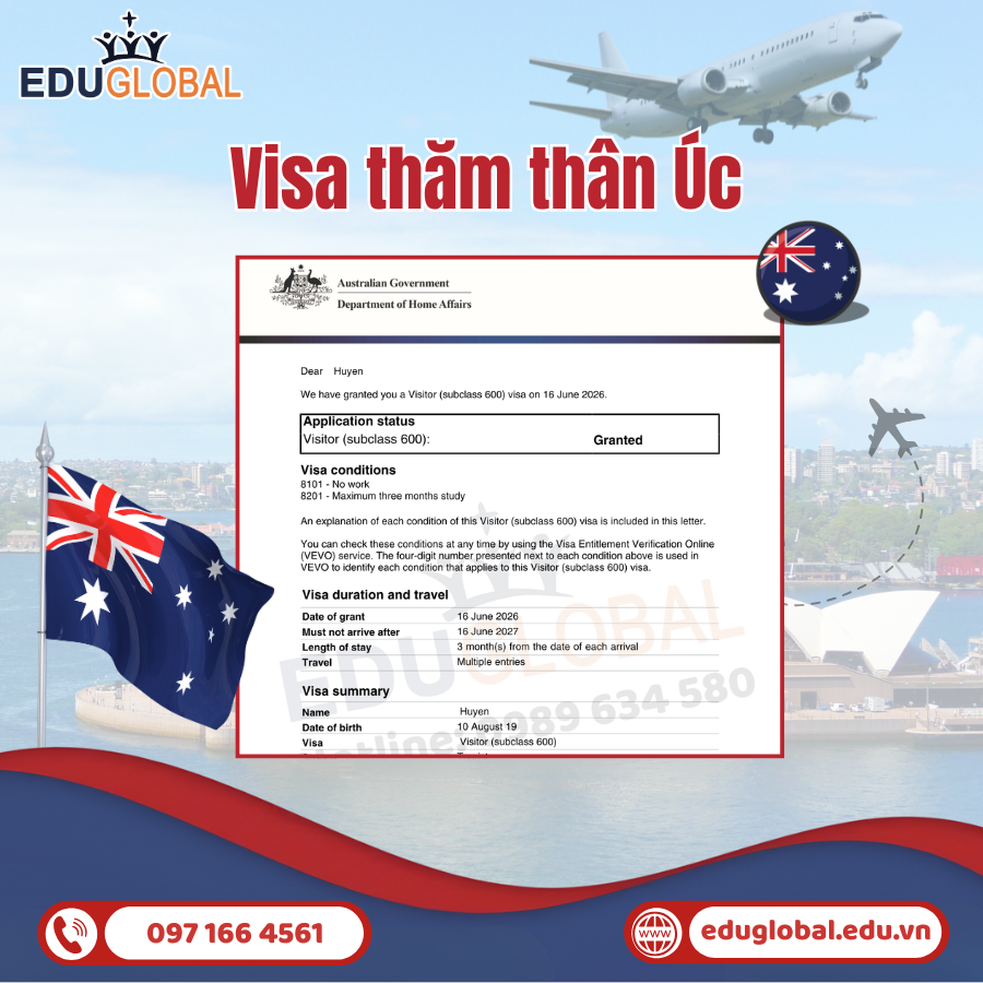 EduGlobal xử lý thành công Visa thăm thân Úc cho chị Huyền